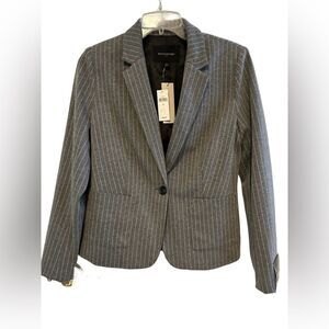 BANANA REPUBLIC NWT Classic Gray Pinstriped Cropped One Button Blazer Jacket 6